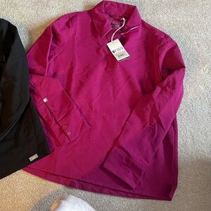 Figs dark magenta polo scrub top